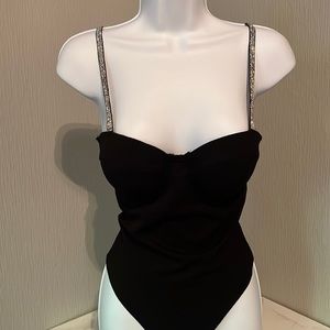 Black rhinestone thong bodysuit 🖤🤍✨